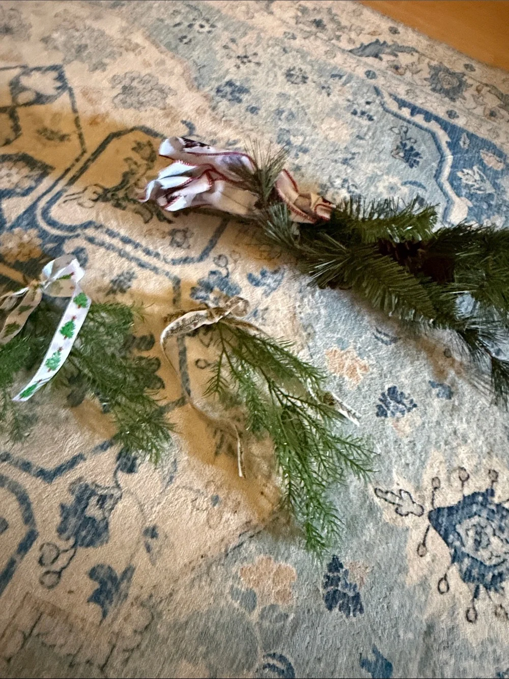 Holiday Pine Garland Sprays with Ribbon Accents - Green